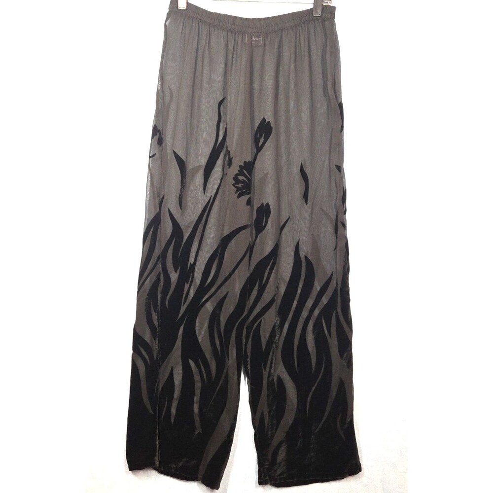 Jane Black Sheer And Velvet Burnout Wide Leg Pants size 3 Floral 90s Art to Wear